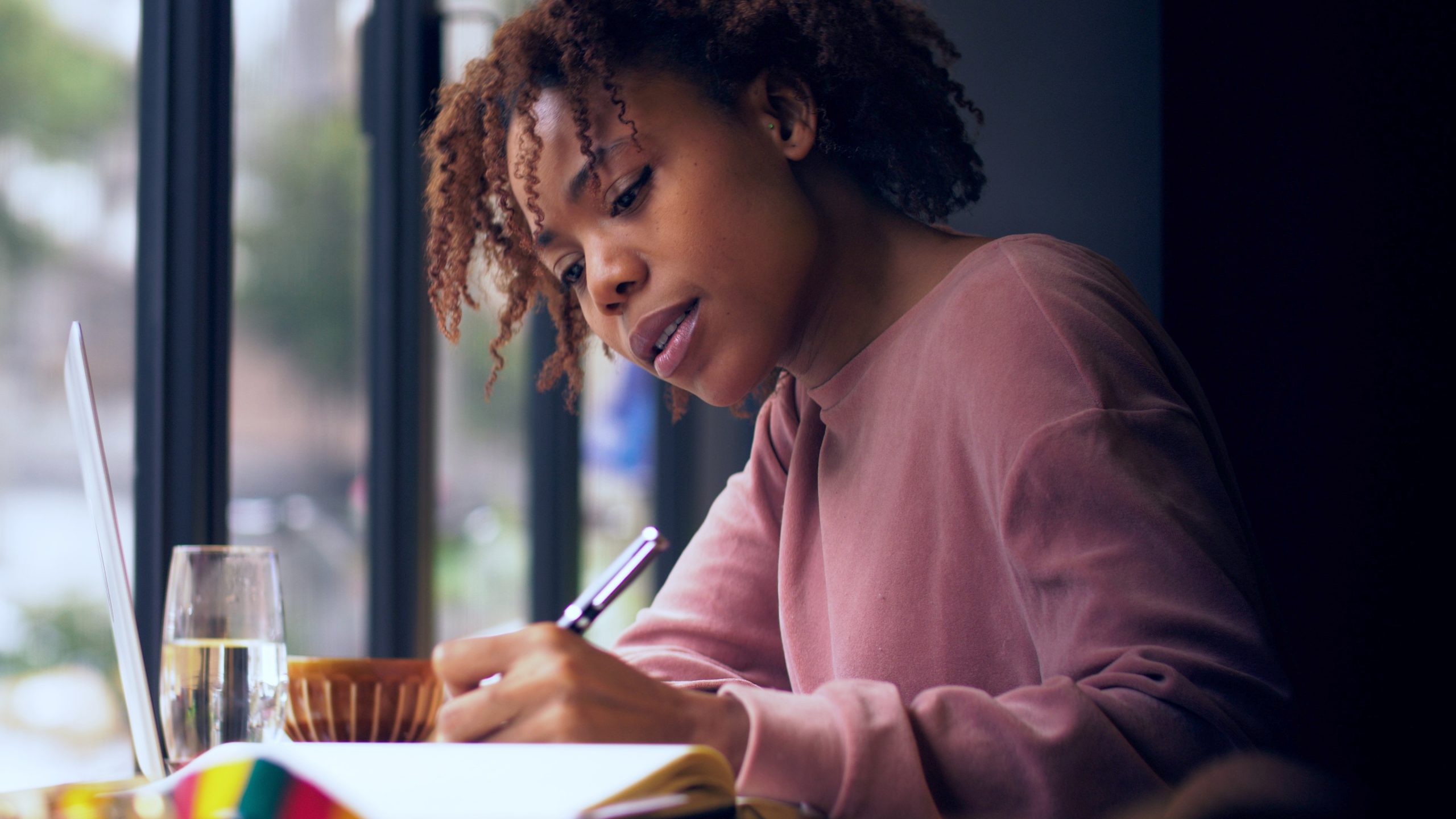 Pretty,Young,African,Woman,Writing,Indoor,Young,Black,Female,College